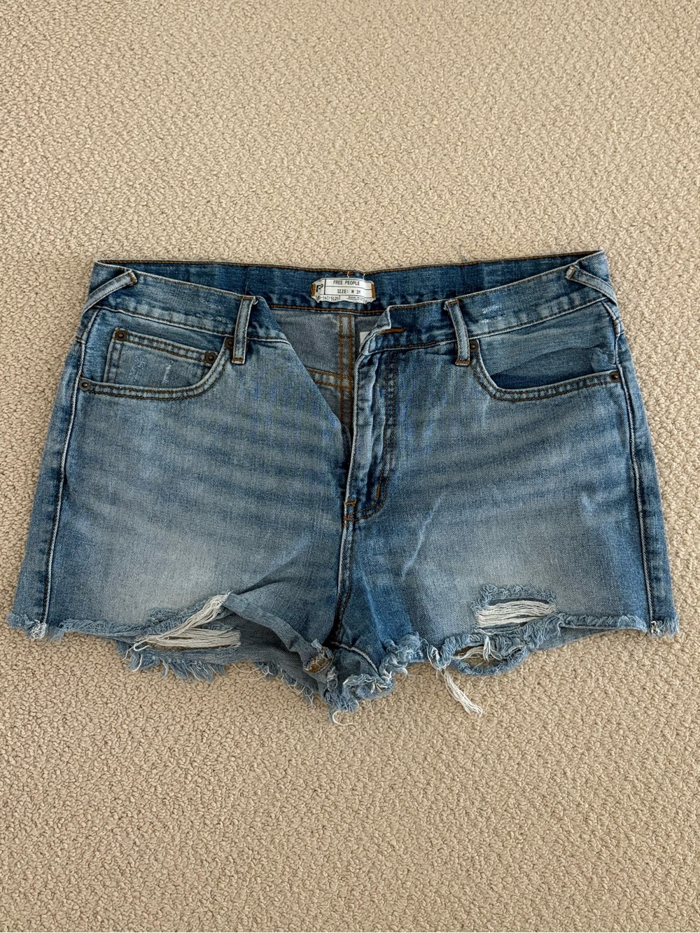 Free People Distressed Light Blue Denim Shorts